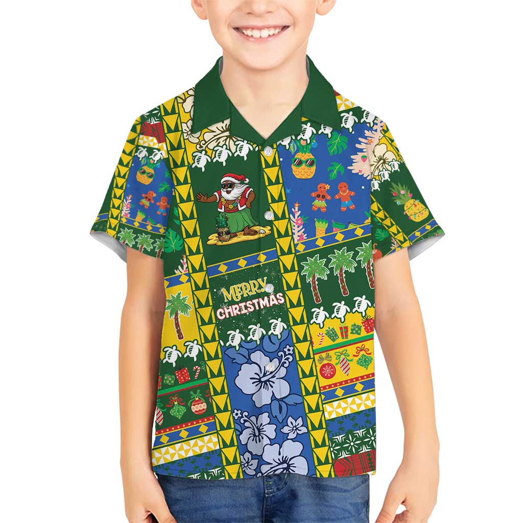 Solomon Islands Christmas Family Matching Off Shoulder Short Dress and Hawaiian Shirt Festive Beach Vibes - Polynesian Pride