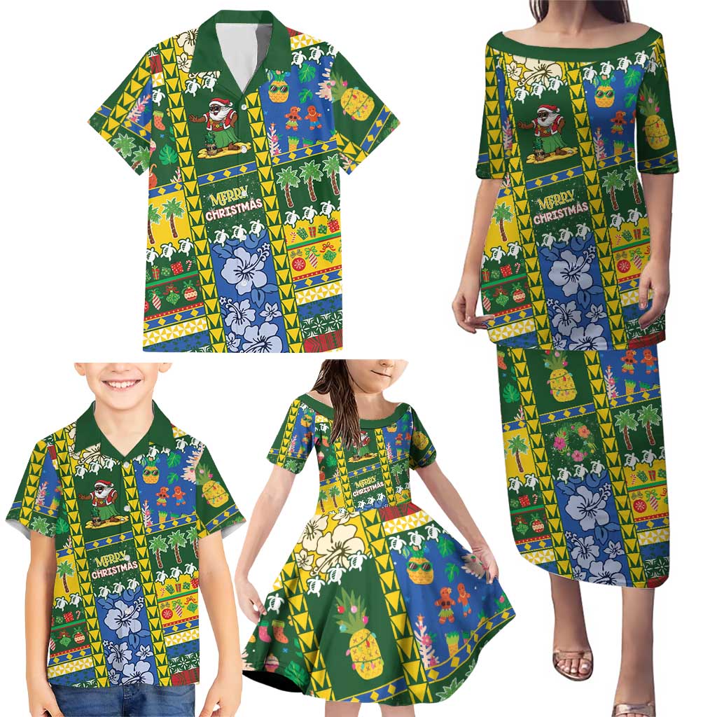 Solomon Islands Christmas Family Matching Puletasi and Hawaiian Shirt Festive Beach Vibes - Polynesian Pride