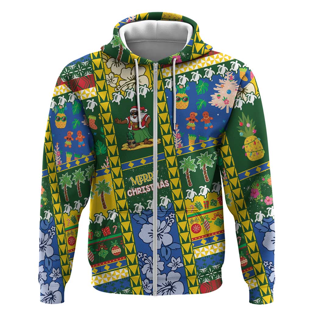 Solomon Islands Christmas Hoodie Festive Beach Vibes LT05 Zip Hoodie Green - Polynesian Pride