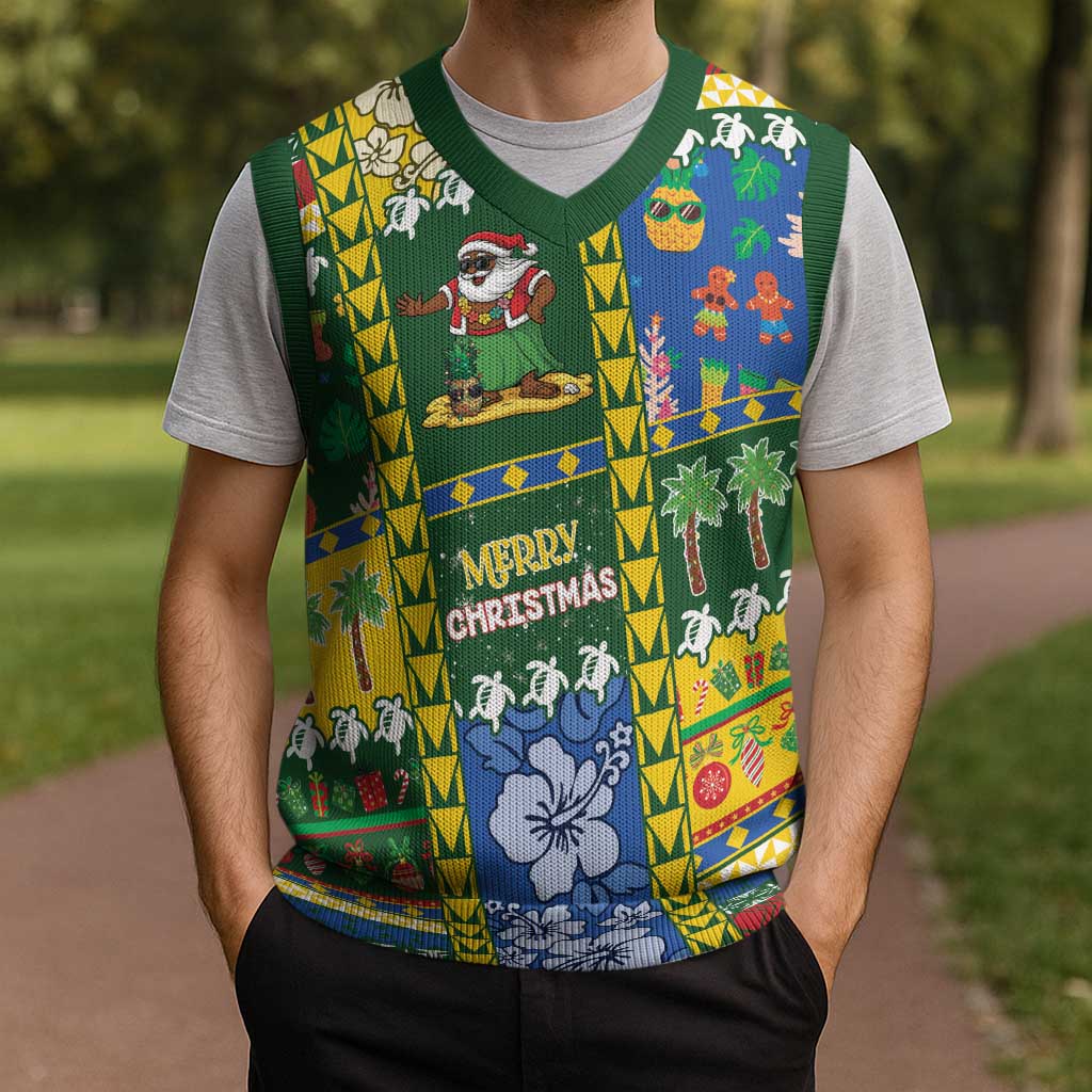 Solomon Islands Christmas Knitted V-Neck Vest Festive Beach Vibes - Polynesian Pride