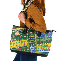 Solomon Islands Christmas Leather Tote Bag Festive Beach Vibes - Polynesian Pride