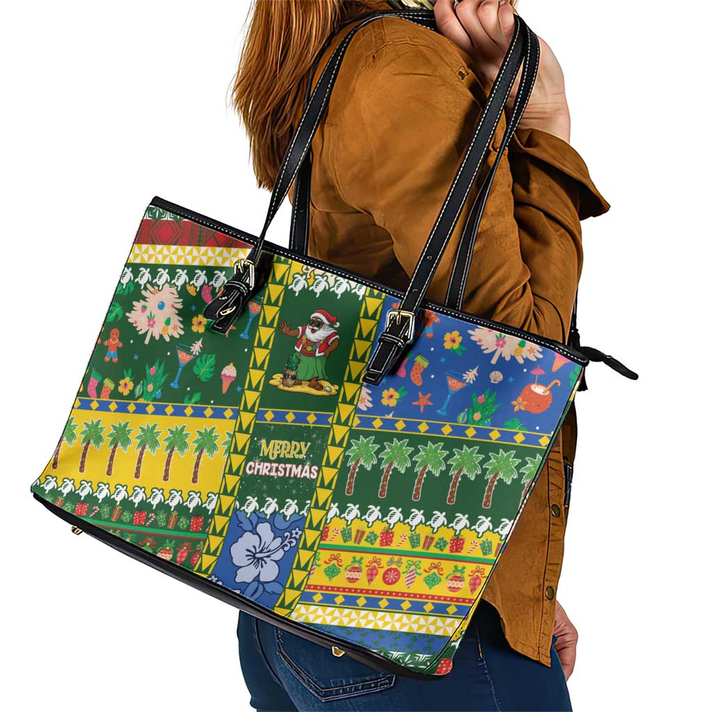 Solomon Islands Christmas Leather Tote Bag Festive Beach Vibes - Polynesian Pride