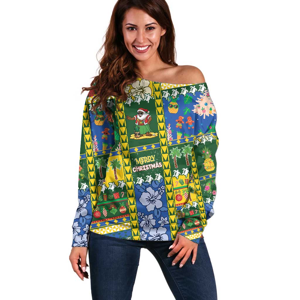 Solomon Islands Christmas Off Shoulder Sweater Festive Beach Vibes - Polynesian Pride