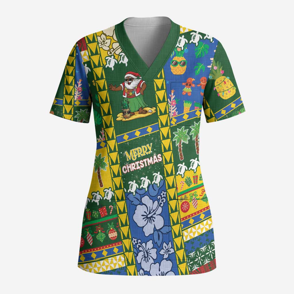 Solomon Islands Christmas Scrub Top Festive Beach Vibes - Polynesian Pride