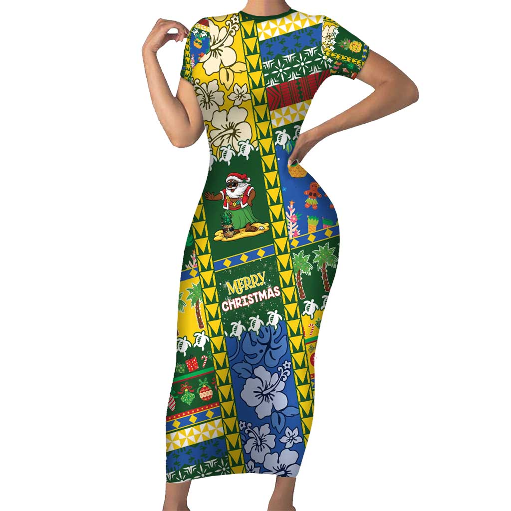 Solomon Islands Christmas Short Sleeve Bodycon Dress Festive Beach Vibes - Polynesian Pride
