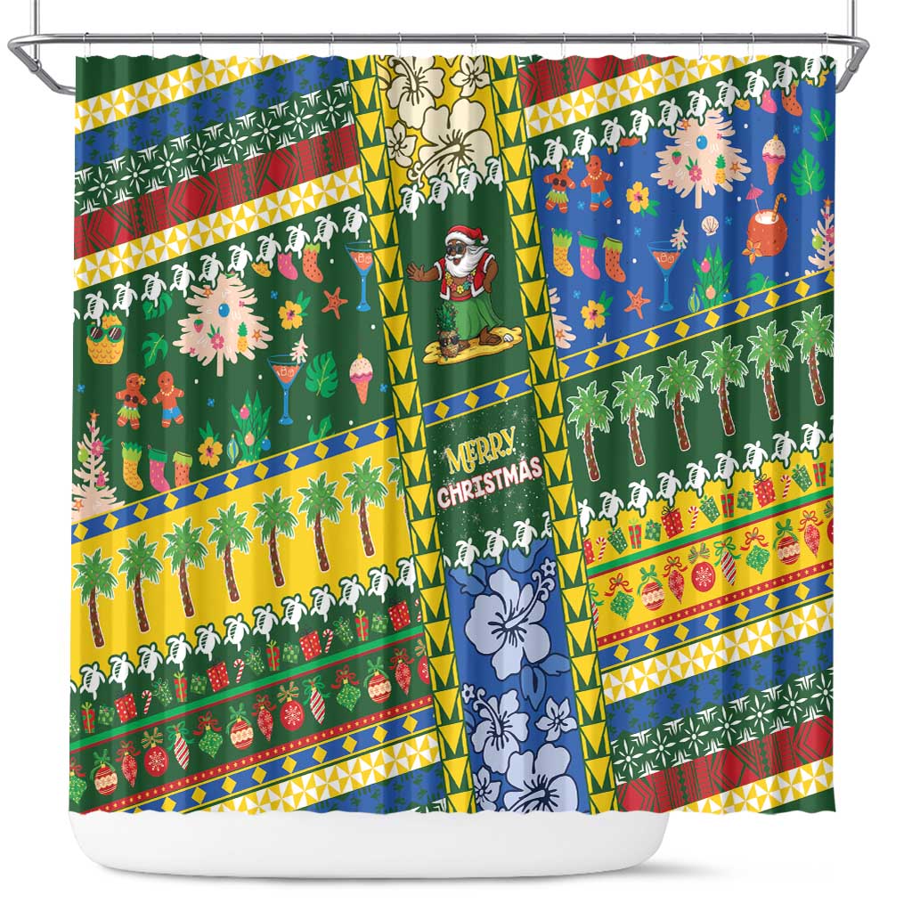 Solomon Islands Christmas Shower Curtain Festive Beach Vibes - Polynesian Pride