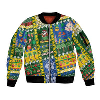 Solomon Islands Christmas Sleeve Zip Bomber Jacket Festive Beach Vibes LT05 Unisex Green - Polynesian Pride