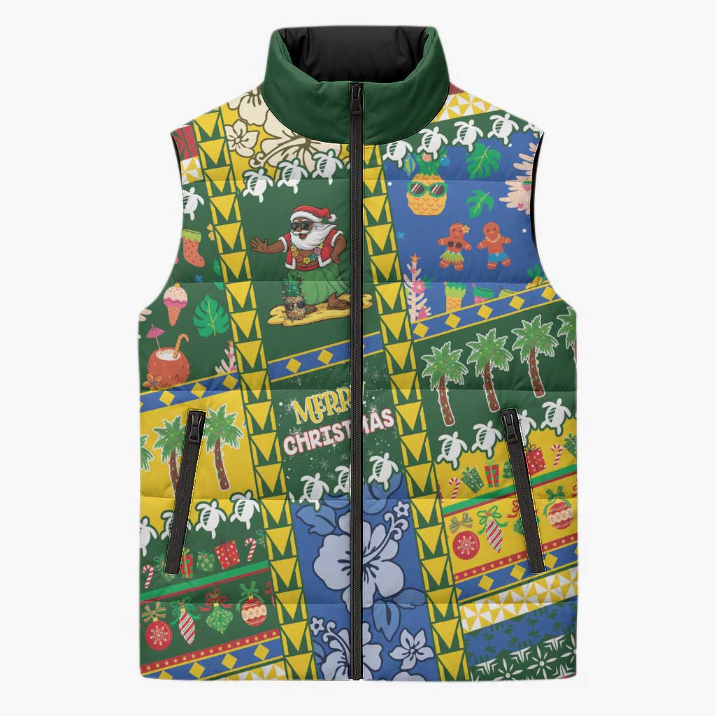 Solomon Islands Christmas Sleeveless Puffer Jacket Festive Beach Vibes - Polynesian Pride