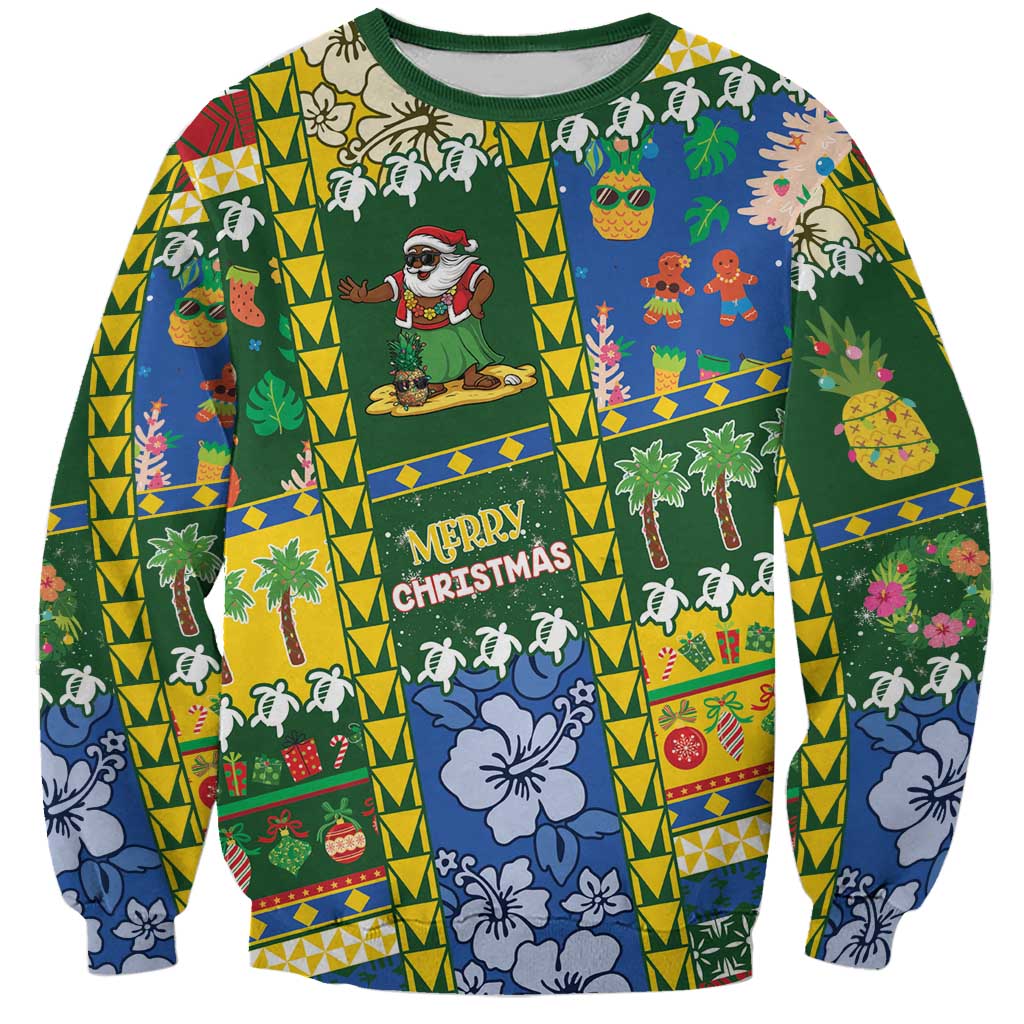 Solomon Islands Christmas Sweatshirt Festive Beach Vibes LT05 Unisex Green - Polynesian Pride