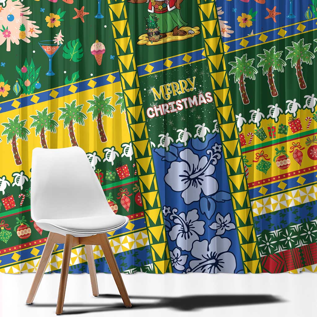 Solomon Islands Christmas Window Curtain Festive Beach Vibes - Polynesian Pride