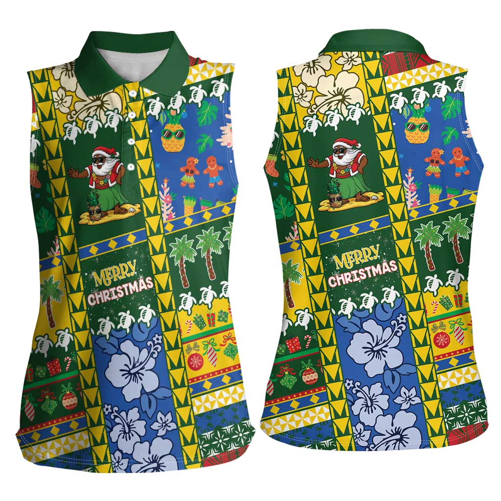 Solomon Islands Christmas Women Sleeveless Polo Shirt Festive Beach Vibes - Polynesian Pride