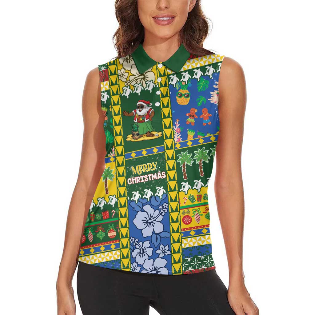 Solomon Islands Christmas Women Sleeveless Polo Shirt Festive Beach Vibes - Polynesian Pride