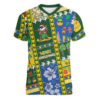 Solomon Islands Christmas Women V-Neck T-Shirt Festive Beach Vibes LT05 Female Green - Polynesian Pride