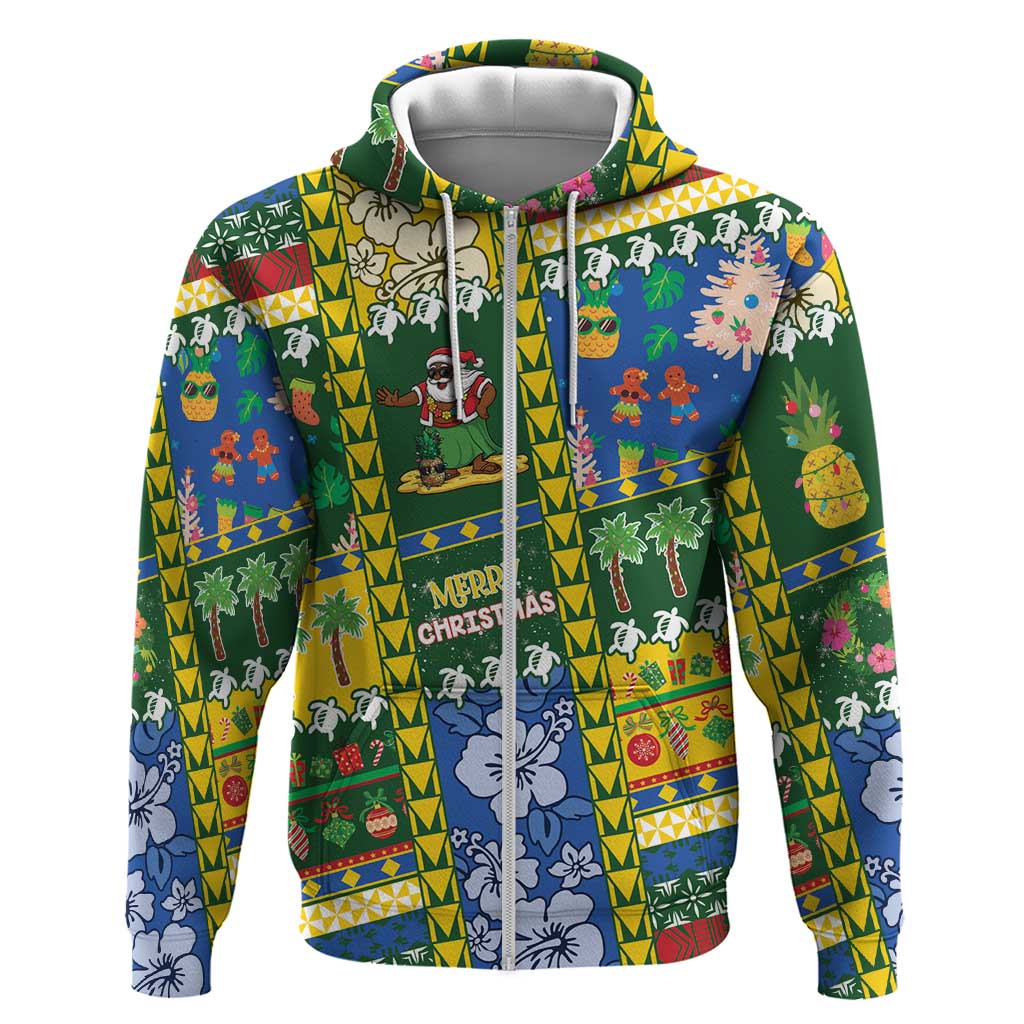 Solomon Islands Christmas Zip Hoodie Festive Beach Vibes LT05 Zip Hoodie Green - Polynesian Pride