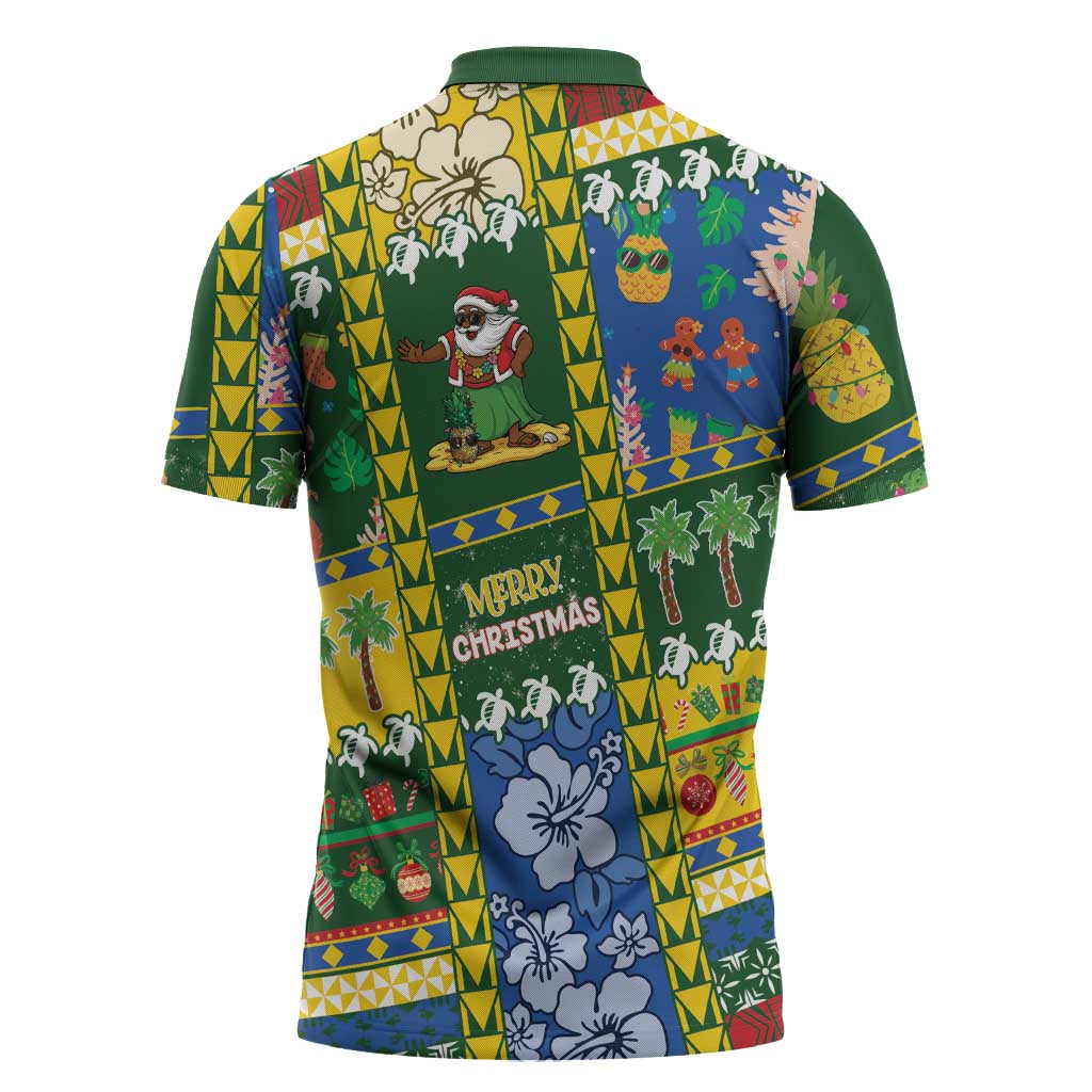 Solomon Islands Christmas Zipper Polo Shirt Festive Beach Vibes LT05 - Polynesian Pride