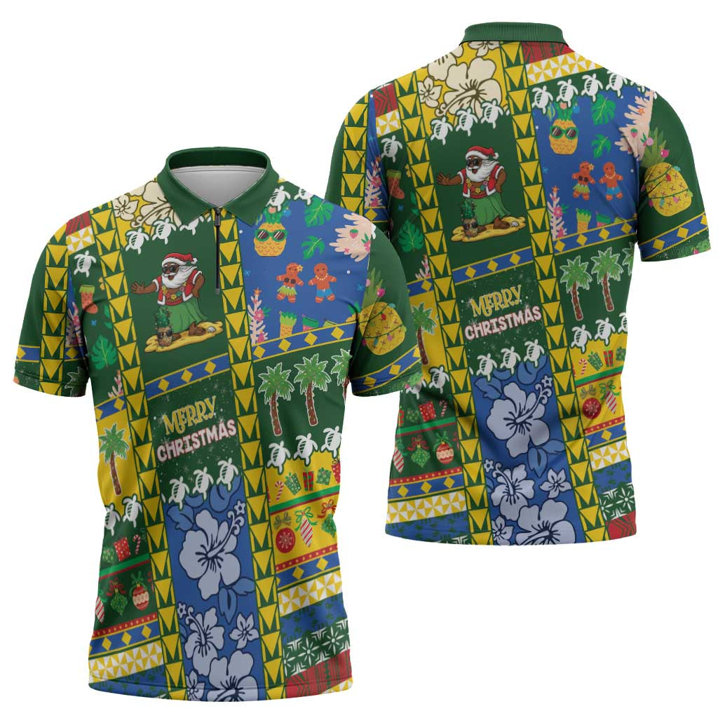 Solomon Islands Christmas Zipper Polo Shirt Festive Beach Vibes LT05 - Polynesian Pride