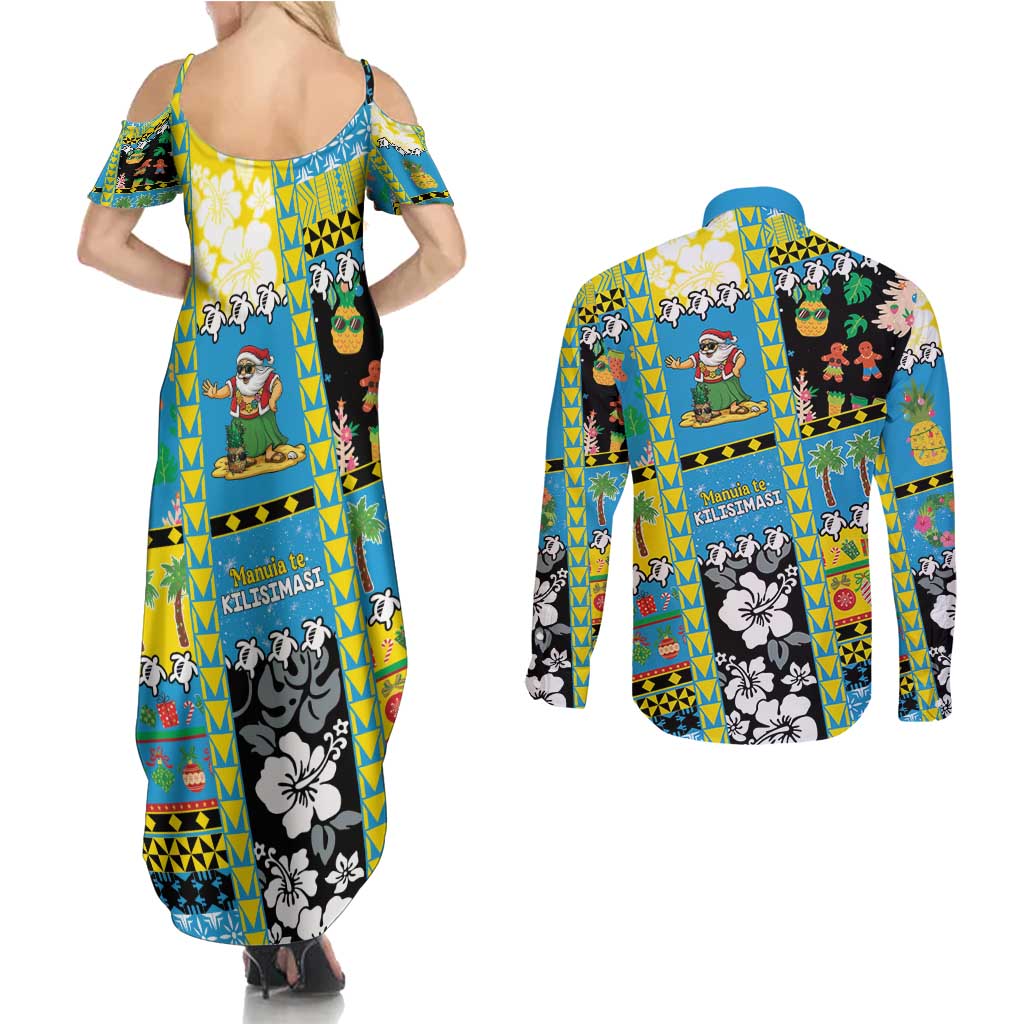 Tuvalu Christmas Couples Matching Summer Maxi Dress and Long Sleeve Button Shirt Festive Beach Vibes - Polynesian Pride
