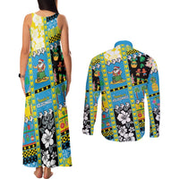 Tuvalu Christmas Couples Matching Tank Maxi Dress and Long Sleeve Button Shirt Festive Beach Vibes - Polynesian Pride