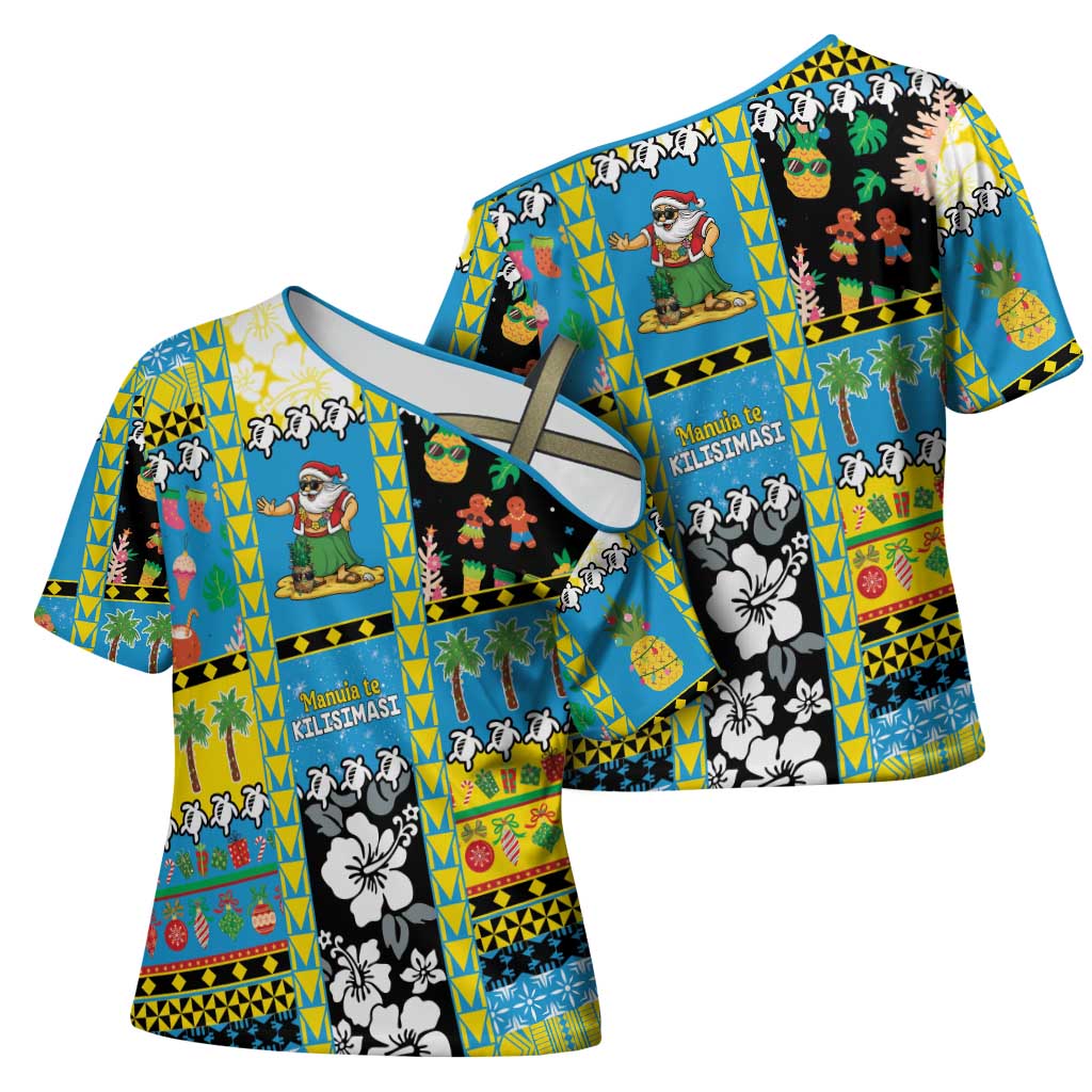 Tuvalu Christmas Cross Shoulder Shirt Festive Beach Vibes - Polynesian Pride