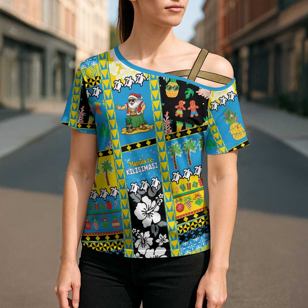 Tuvalu Christmas Cross Shoulder Shirt Festive Beach Vibes - Polynesian Pride