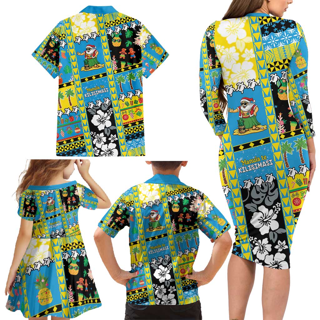 Tuvalu Christmas Family Matching Long Sleeve Bodycon Dress and Hawaiian Shirt Festive Beach Vibes - Polynesian Pride
