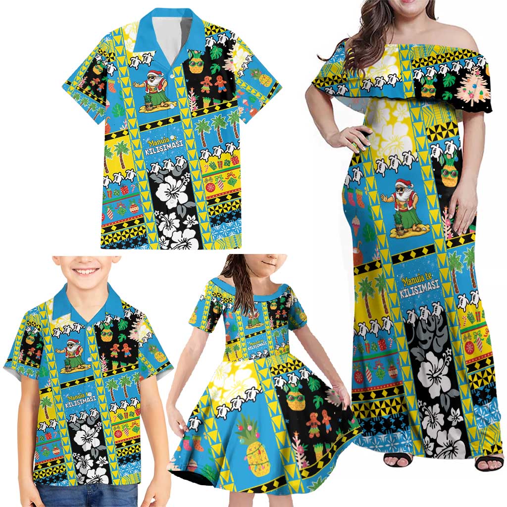 Tuvalu Christmas Family Matching Off Shoulder Maxi Dress and Hawaiian Shirt Festive Beach Vibes - Polynesian Pride