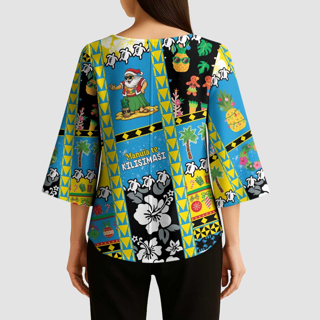 Tuvalu Christmas Kimono Sleeve Blouse Festive Beach Vibes - Polynesian Pride