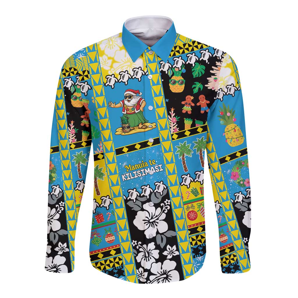 Tuvalu Christmas Long Sleeve Button Shirt Festive Beach Vibes - Polynesian Pride