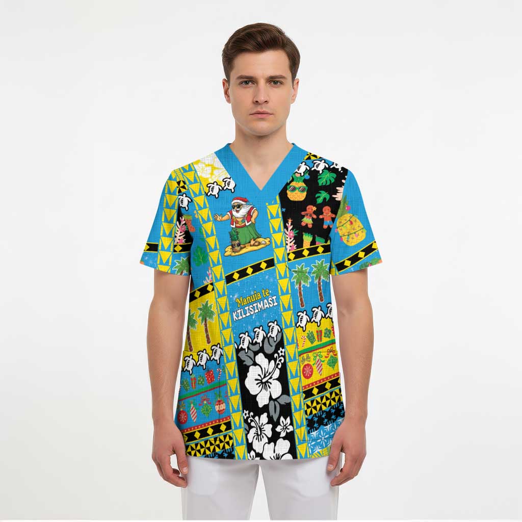Tuvalu Christmas Scrub Top Festive Beach Vibes - Polynesian Pride