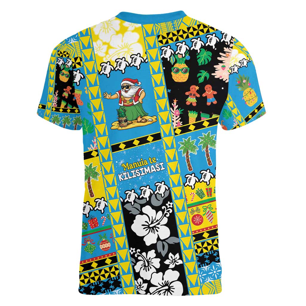 Tuvalu Christmas Women V-Neck T-Shirt Festive Beach Vibes - Polynesian Pride