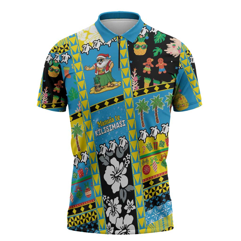 Tuvalu Christmas Zipper Polo Shirt Festive Beach Vibes - Polynesian Pride