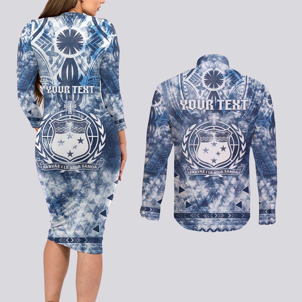 Samoa 685 Couples Matching Long Sleeve Bodycon Dress and Long Sleeve Button Shirt Polynesian Pattern Tie Dye Style LT05 - Polynesian Pride