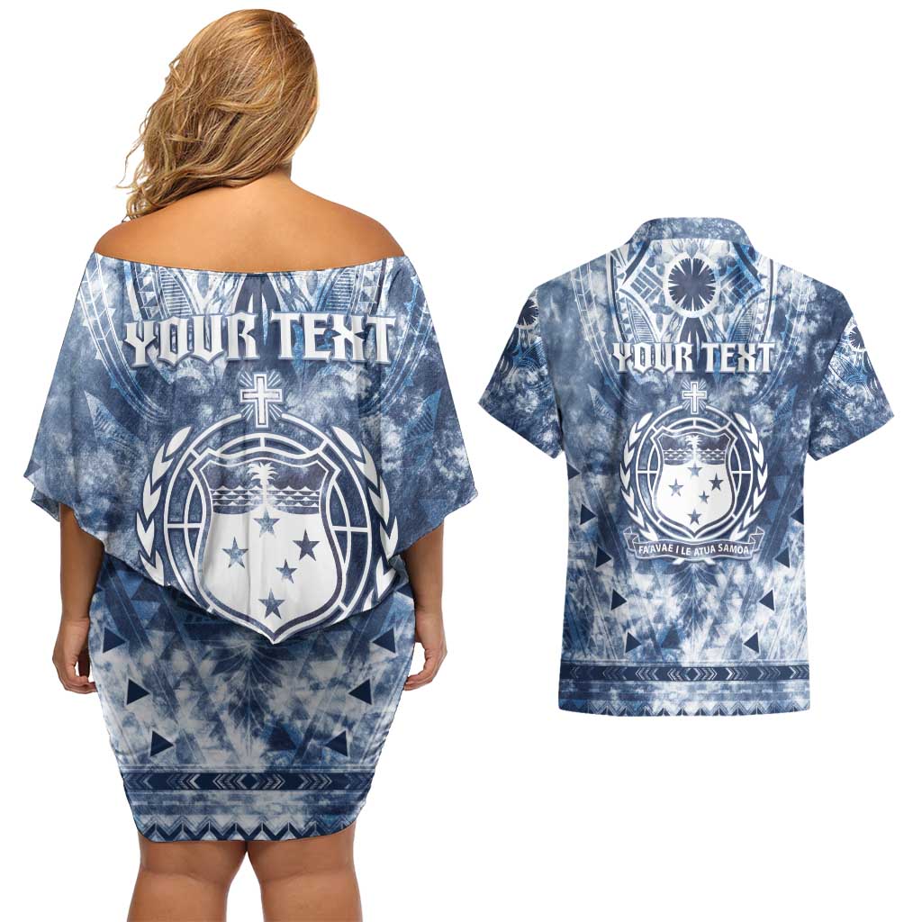 Samoa 685 Couples Matching Off Shoulder Short Dress and Hawaiian Shirt Polynesian Pattern Tie Dye Style LT05 - Polynesian Pride