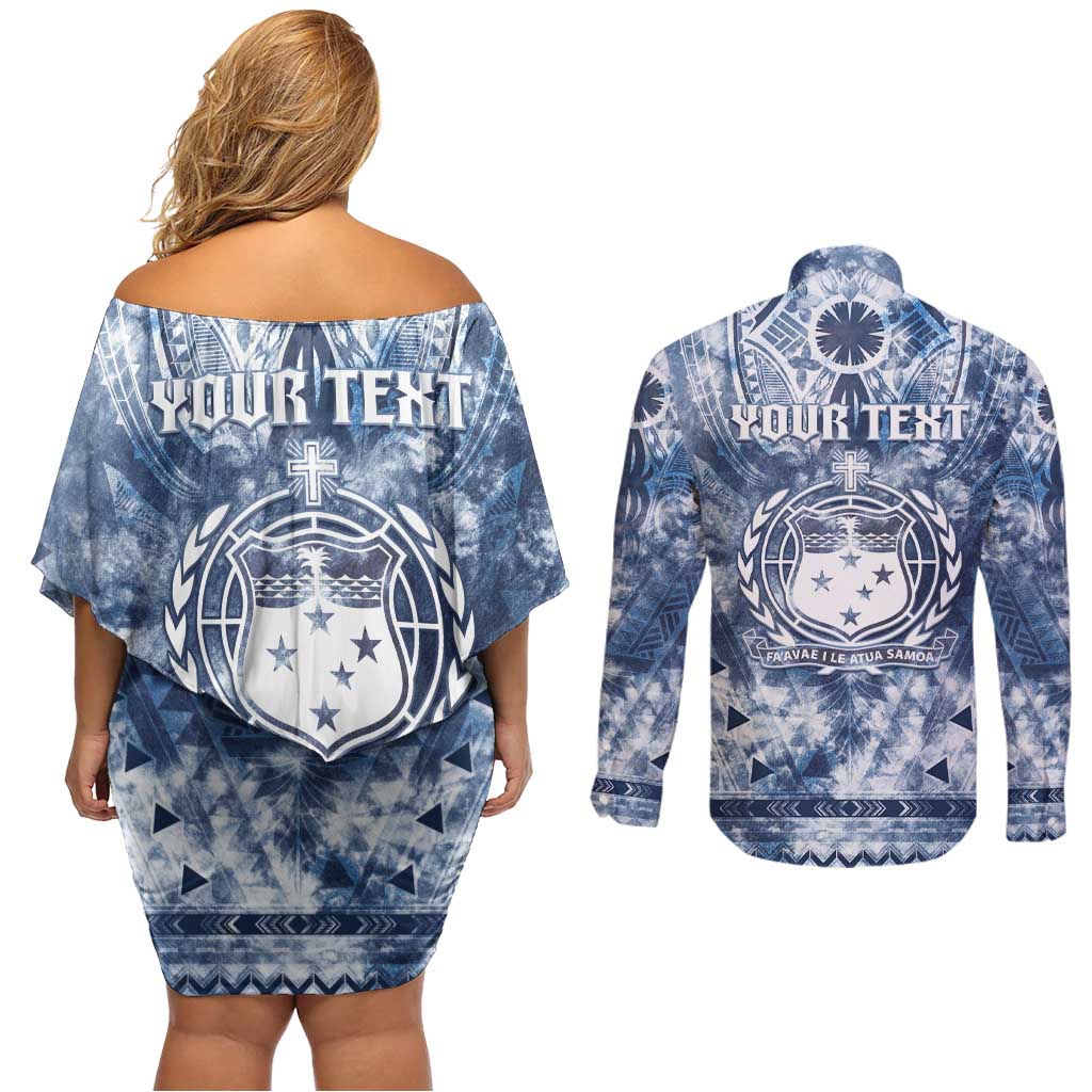 Samoa 685 Couples Matching Off Shoulder Short Dress and Long Sleeve Button Shirt Polynesian Pattern Tie Dye Style LT05 - Polynesian Pride