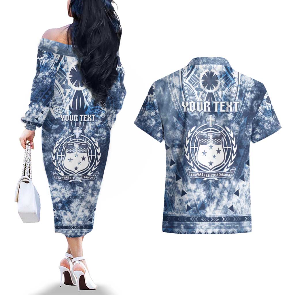 Samoa 685 Couples Matching Off The Shoulder Long Sleeve Dress and Hawaiian Shirt Polynesian Pattern Tie Dye Style LT05 - Polynesian Pride