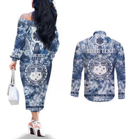 Samoa 685 Couples Matching Off The Shoulder Long Sleeve Dress and Long Sleeve Button Shirt Polynesian Pattern Tie Dye Style LT05 - Polynesian Pride