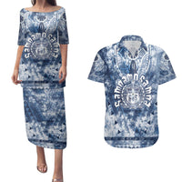 Samoa 685 Couples Matching Puletasi and Hawaiian Shirt Polynesian Pattern Tie Dye Style LT05 Blue - Polynesian Pride