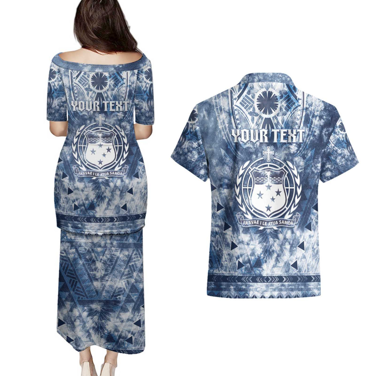 Samoa 685 Couples Matching Puletasi and Hawaiian Shirt Polynesian Pattern Tie Dye Style LT05 - Polynesian Pride