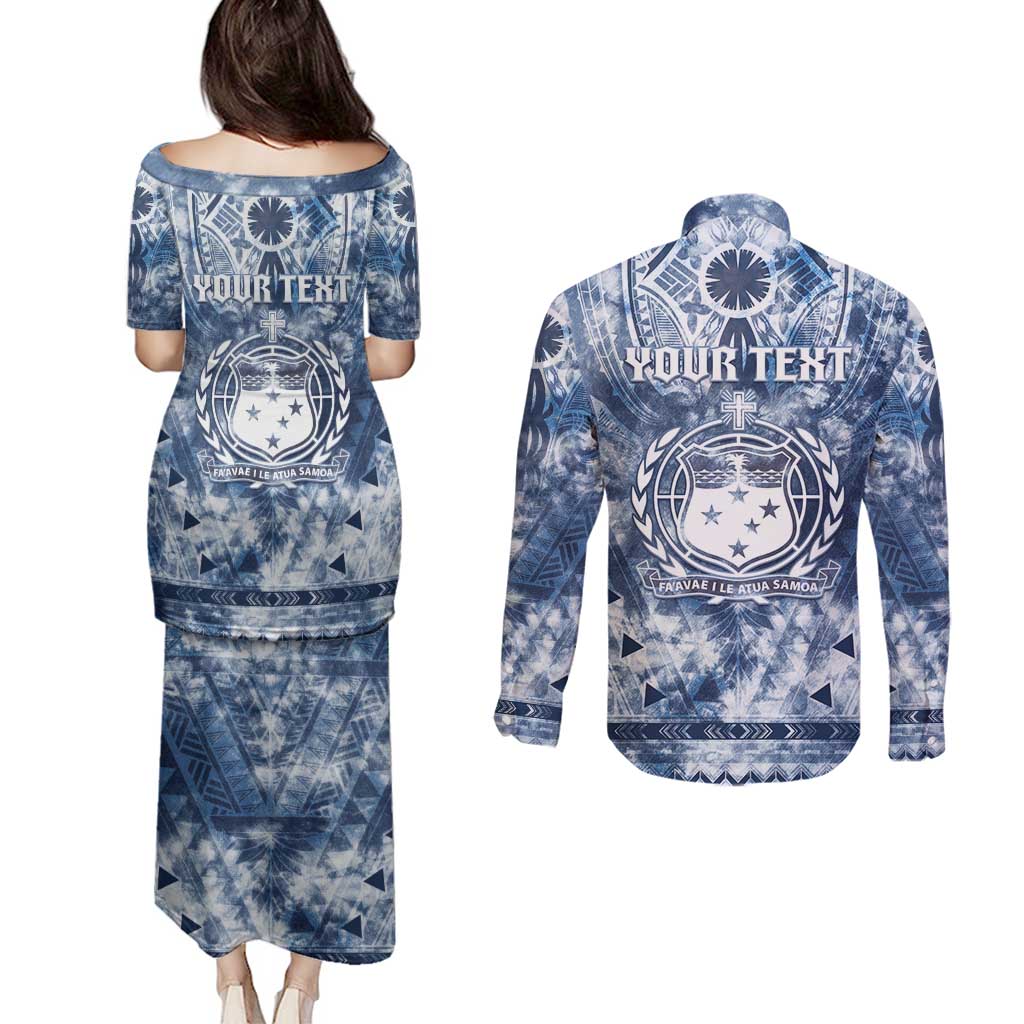 Samoa 685 Couples Matching Puletasi and Long Sleeve Button Shirt Polynesian Pattern Tie Dye Style LT05 - Polynesian Pride