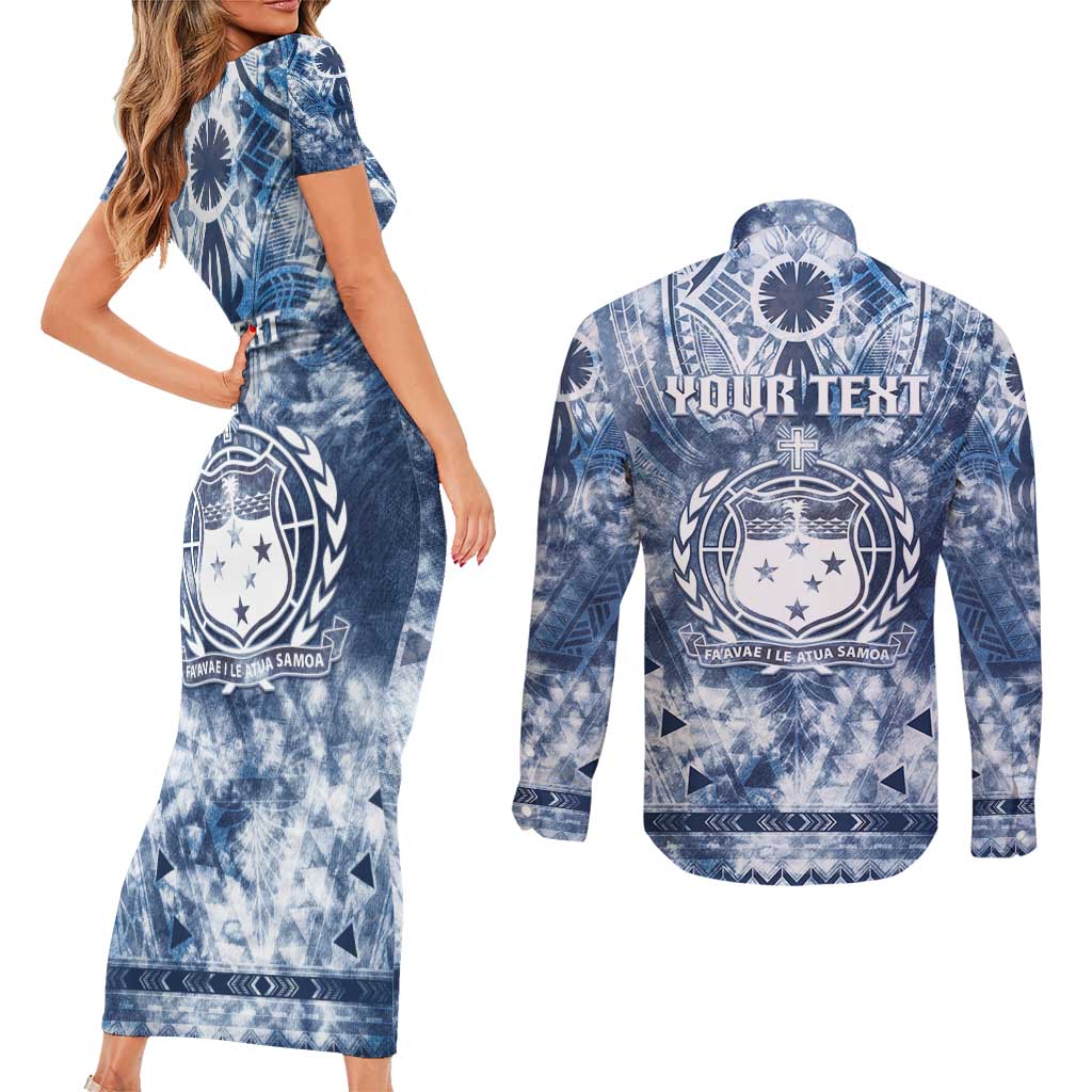 Samoa 685 Couples Matching Short Sleeve Bodycon Dress and Long Sleeve Button Shirt Polynesian Pattern Tie Dye Style LT05 - Polynesian Pride