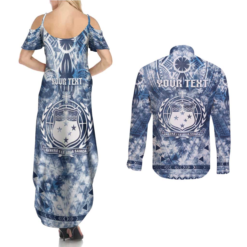 Samoa 685 Couples Matching Summer Maxi Dress and Long Sleeve Button Shirt Polynesian Pattern Tie Dye Style LT05 - Polynesian Pride