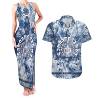 Samoa 685 Couples Matching Tank Maxi Dress and Hawaiian Shirt Polynesian Pattern Tie Dye Style LT05 Blue - Polynesian Pride
