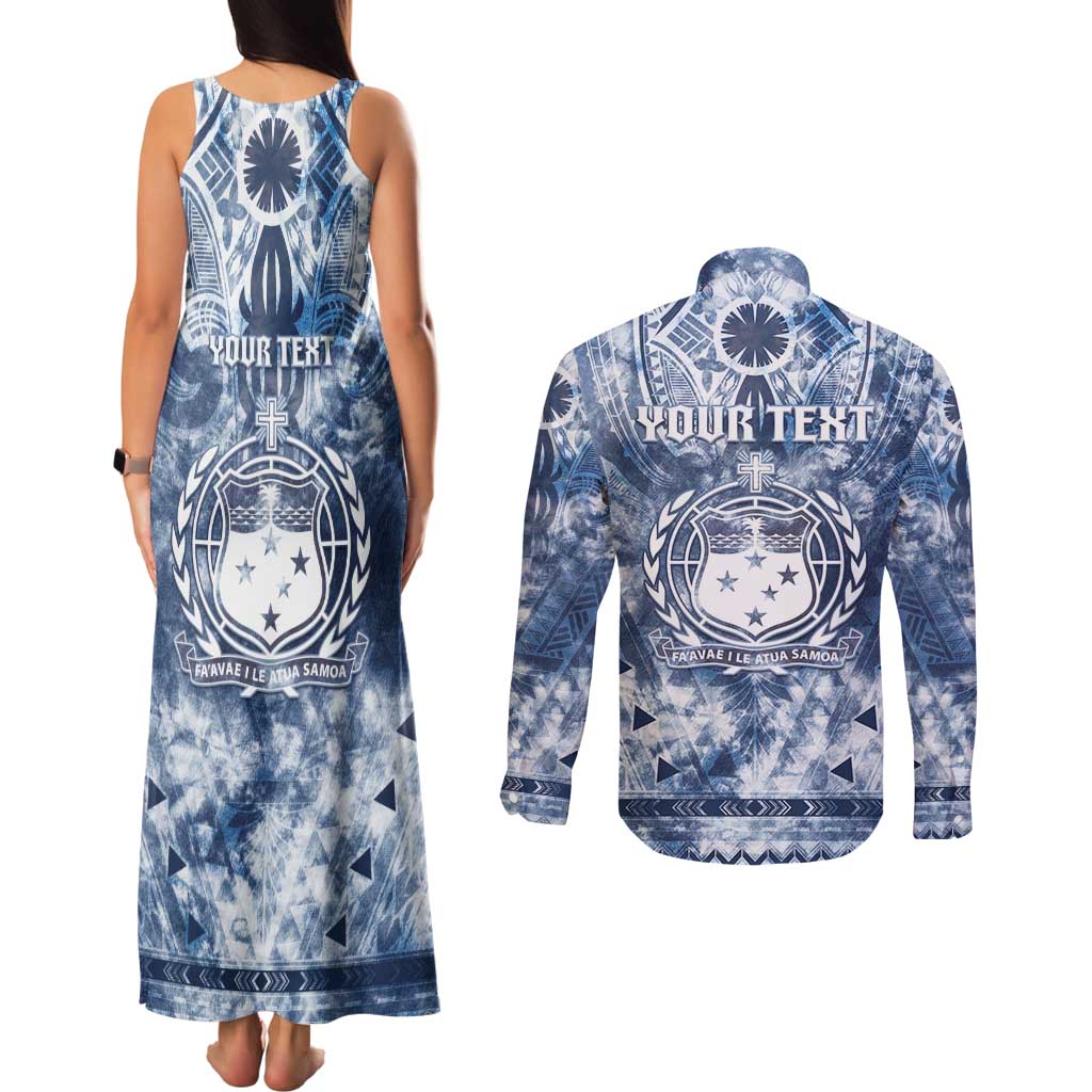 Samoa 685 Couples Matching Tank Maxi Dress and Long Sleeve Button Shirt Polynesian Pattern Tie Dye Style LT05 - Polynesian Pride