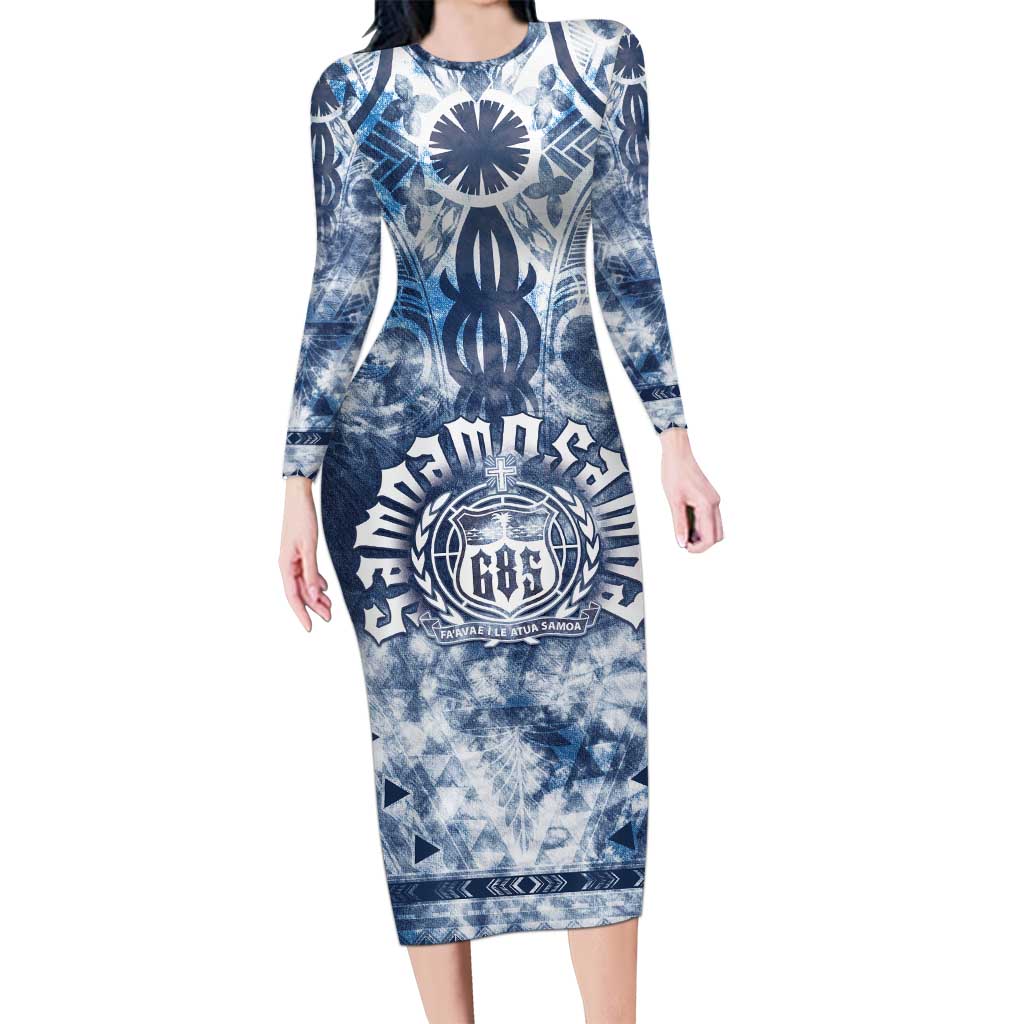 Samoa 685 Family Matching Long Sleeve Bodycon Dress and Hawaiian Shirt Polynesian Pattern Tie Dye Style