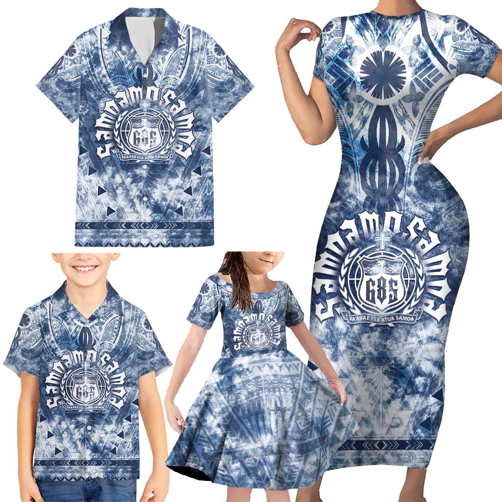 Samoa 685 Family Matching Short Sleeve Bodycon Dress and Hawaiian Shirt Polynesian Pattern Tie Dye Style