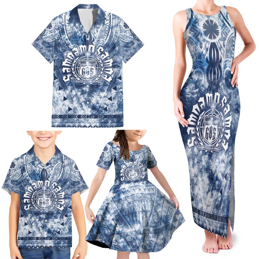 Samoa 685 Family Matching Tank Maxi Dress and Hawaiian Shirt Polynesian Pattern Tie Dye Style
