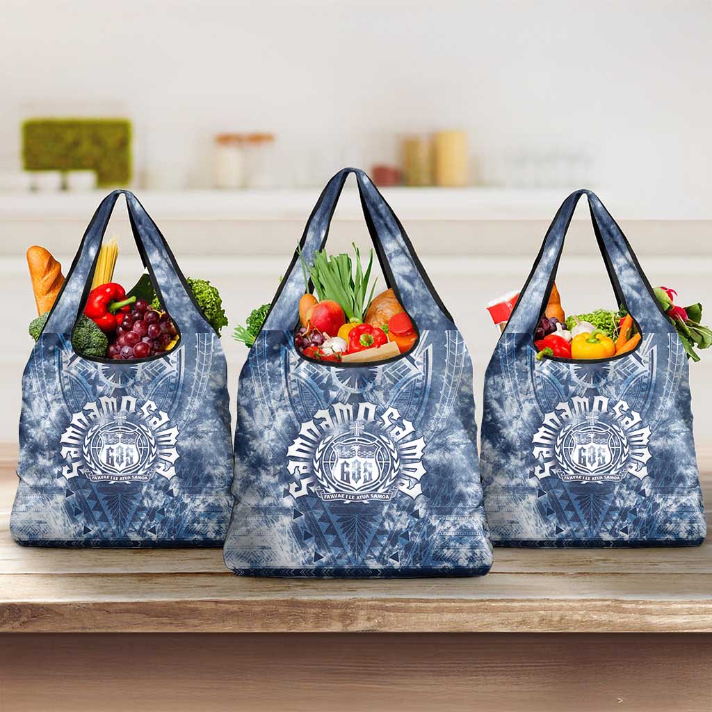 Samoa 685 Grocery Bag Polynesian Pattern Tie Dye Style LT05 3-pack One Size Blue - Polynesian Pride