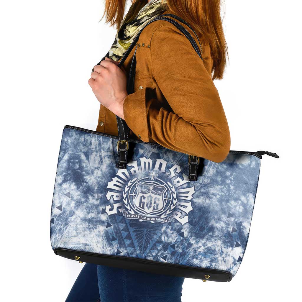 Samoa 685 Leather Tote Bag Polynesian Pattern Tie Dye Style LT05 Blue - Polynesian Pride