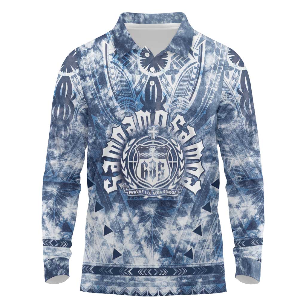 Samoa 685 Long Sleeve Polo Shirt Polynesian Pattern Tie Dye Style LT05 Blue - Polynesian Pride