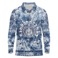Samoa 685 Long Sleeve Polo Shirt Polynesian Pattern Tie Dye Style LT05 Blue - Polynesian Pride